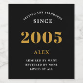 21e Verjaardag Naam 2005 Zwart Goud Elegant Chic Wijn Etiket (Enkel label)