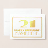 21e verjaardag; naam + Art Deco geïnspireerd look  Folie Kaarten (Voorkant met envelop)