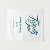 21e verjaardag naam datum jaar blauwe sjabloon thi wandkleed (Voorkant (horizontaal))