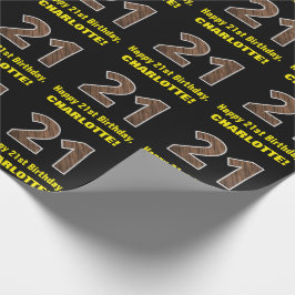 21e verjaardag: Naam & Faux Wood Grain Patroon "21 Cadeaupapier