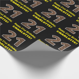 21e verjaardag: Naam & Faux Wood Grain Patroon "21 Cadeaupapier