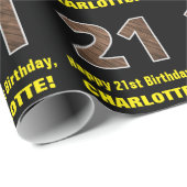 21e verjaardag: Naam & Faux Wood Grain Patroon "21 Cadeaupapier (Rol Hoek)