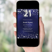 21e verjaardag navy blauw zilveren sterren luxe kaart