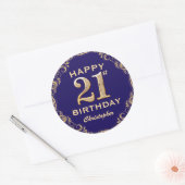 21e verjaardag Navy Blue en Gold Glitter Ronde Sticker (Envelop)