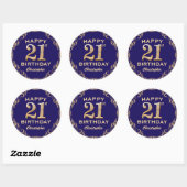 21e verjaardag Navy Blue en Gold Glitter Ronde Sticker (Vel)