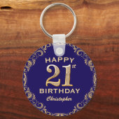 21e verjaardag Navy Blue en Gold Glitter Sleutelhanger (Voorkant)