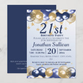 21e verjaardag Navy Gold Balloons Party Kaart (Voorkant / Achterkant)