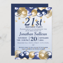21e verjaardag Navy Gold Balloons Party Kaart