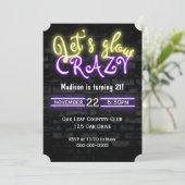 21e verjaardag Neon Glow Sign on Brick Wall Kaart (Staand voorkant)