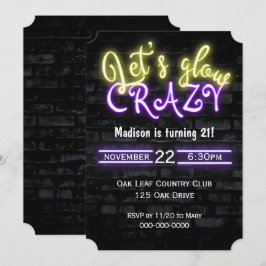 21e verjaardag Neon Glow Sign on Brick Wall Kaart