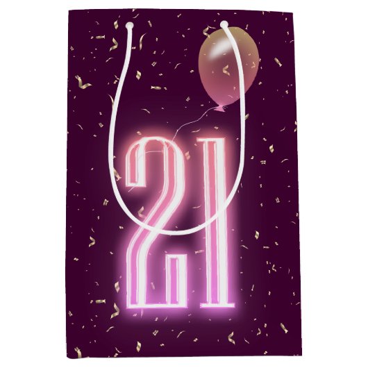 21e verjaardag Neon Sign en Confetti Medium Cadeauzakje (Voorkant)