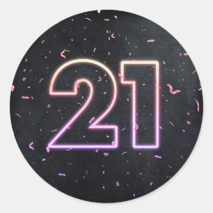21e verjaardag Neon Sign On Black Ronde Sticker