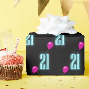 21e verjaardag Neon Sign. with Balloon Cadeaupapier