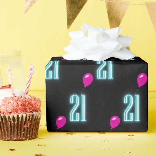 21e verjaardag Neon Sign. with Balloon Cadeaupapier (Verjaardagsfeest)