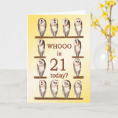 21e verjaardag, nieuwsgierige uilen kaart (Gele Bloem)