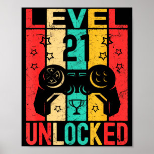21e verjaardag Niveau 21 ontgrendeld Gamer Grappig Poster