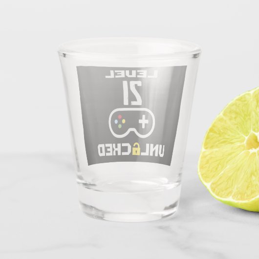 21e Verjaardag Niveau 21 Ontgrendelde Gamer Verjaa Shot Glas (Achterkant)