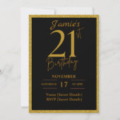 21e verjaardag Nodig Black en Glitter Gold uit Kaart (Voorkant)