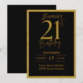 21e verjaardag Nodig Black en Glitter Gold uit Kaart (Voorkant / Achterkant)