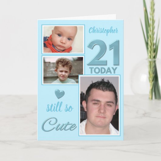 21e verjaardag nog steeds zo schattig foto's blauw kaart (Voorkant)