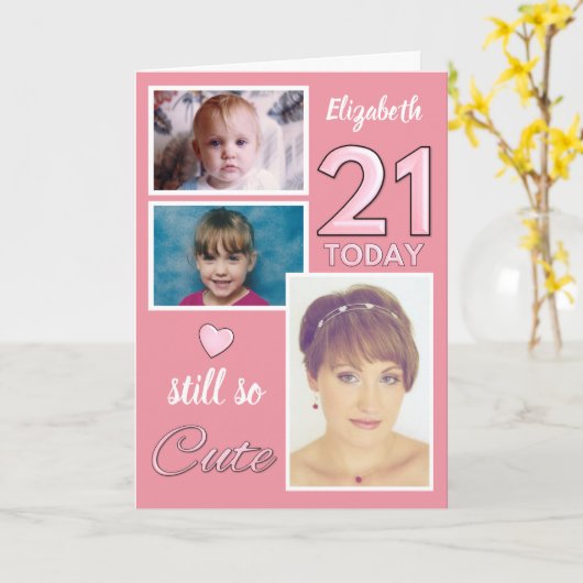 21e verjaardag nog steeds zo schattige foto's roze kaart (Gele Bloem)