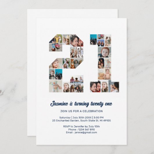 21e verjaardag nummer 21 aangepaste fotocollage kaart (Voorkant / Achterkant)