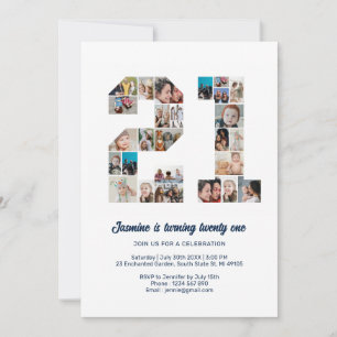 21e verjaardag nummer 21 aangepaste fotocollage kaart