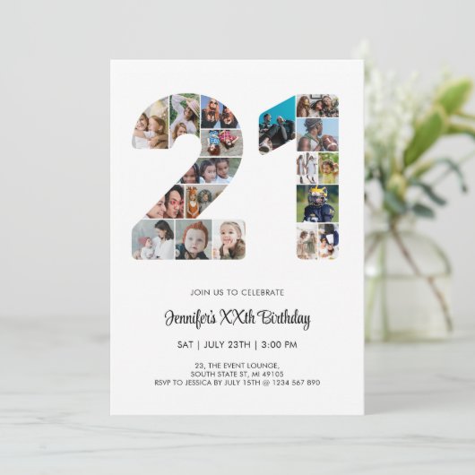 21e verjaardag nummer 21 aangepaste fotocollage kaart (Staand voorkant)