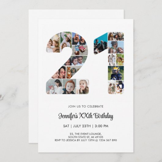 21e verjaardag nummer 21 aangepaste fotocollage kaart (Voorkant / Achterkant)