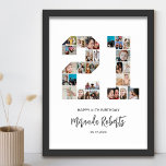 21e verjaardag nummer 21 aangepaste fotocollage poster<br><div class="desc">Vier je 21e verjaardag met dit gepersonaliseerde nummer 21 fotocollage poster. Dit aanpasbare geschenk is ook perfect voor trouwdag. Het is een geweldige manier om waardevolle herinneringen van je bruiloft en getrouwd leven weer te geven. Het poster bevat een collage van foto's die die speciale momenten vastleggen, en het kan...</div>