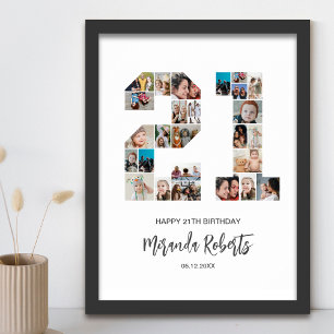 21e verjaardag nummer 21 aangepaste fotocollage poster