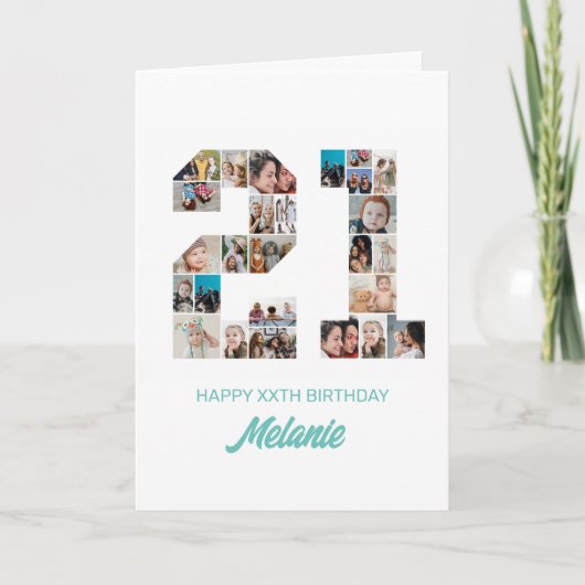 21e verjaardag nummer 21 Foto Collage Persoonlijk Kaart (Voorkant)