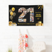 21e verjaardag Nummer 21 Fotocollage Zwart Goud Spandoek (Insitu)