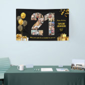 21e verjaardag Nummer 21 Fotocollage Zwart Goud Spandoek (Beurs)