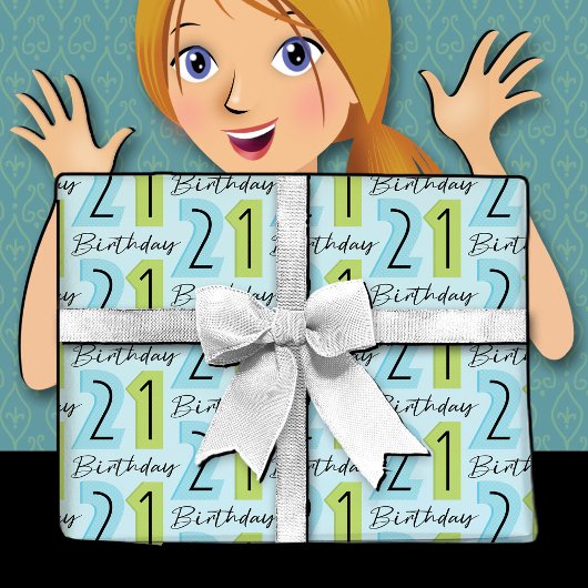 21e verjaardag nummers groen blauw inpakpapier vel