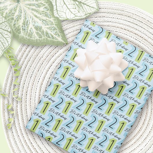 21e verjaardag nummers groen blauw inpakpapier vel