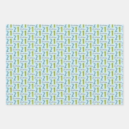 21e verjaardag nummers groen blauw inpakpapier vel (Voorkant)