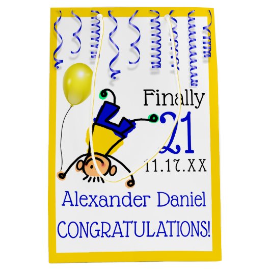 21e verjaardag of leeftijd aanpassen medium cadeauzakje (Voorkant)