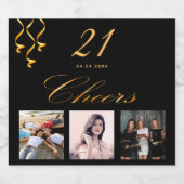 21e verjaardag op maat van foto zwarte goudkaas sparkling wijnetiket (Enkel label)