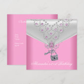 21e verjaardag Overlay Roze Jewel Key Lock 2 Kaart (Voorkant / Achterkant)