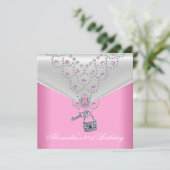 21e verjaardag Overlay Roze Jewel Key Lock 2 Kaart (Staand voorkant)