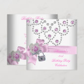 21e verjaardag Overlay Roze Jewel Key Lock Kaart (Voorkant / Achterkant)