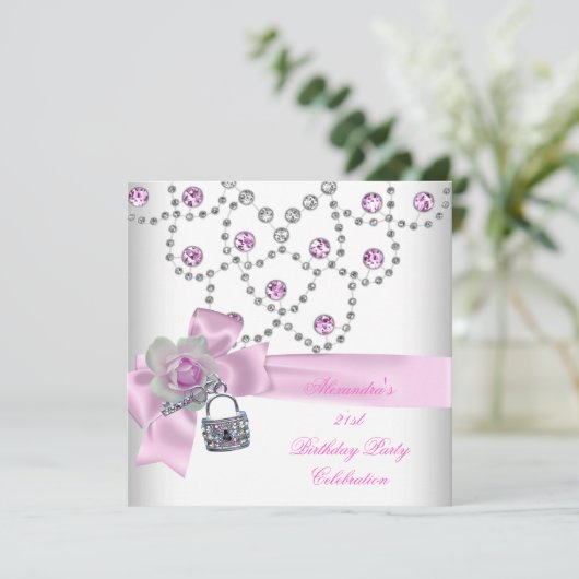 21e verjaardag Overlay Roze Jewel Key Lock Kaart (Staand voorkant)
