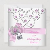 21e verjaardag Overlay Roze Jewel Key Lock Kaart (Voorkant)