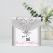 21e verjaardag Overlay Roze Jewel Key Lock Kaart (Staand voorkant)