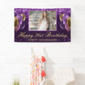 21e Verjaardag Paars & Goud met Aangepaste Foto Spandoek (Insitu)