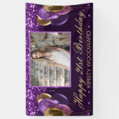 21e Verjaardag Paars & Goud met Aangepaste Foto Spandoek (Verticaal)