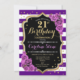 21e verjaardag Paars goud met Rozen Kaart