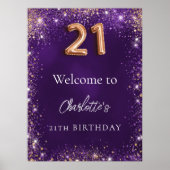 21e verjaardag paarse glitter schittert welkom poster (Voorkant)