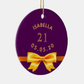 21e verjaardag paarse gouden boegnaam elegant keramisch ornament (Rechts)